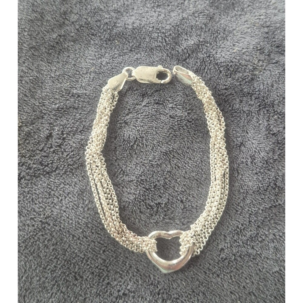 Vintage Italian Sterling Silver Multi Strand Mesh Heart Chain Bracelet 925 Italy